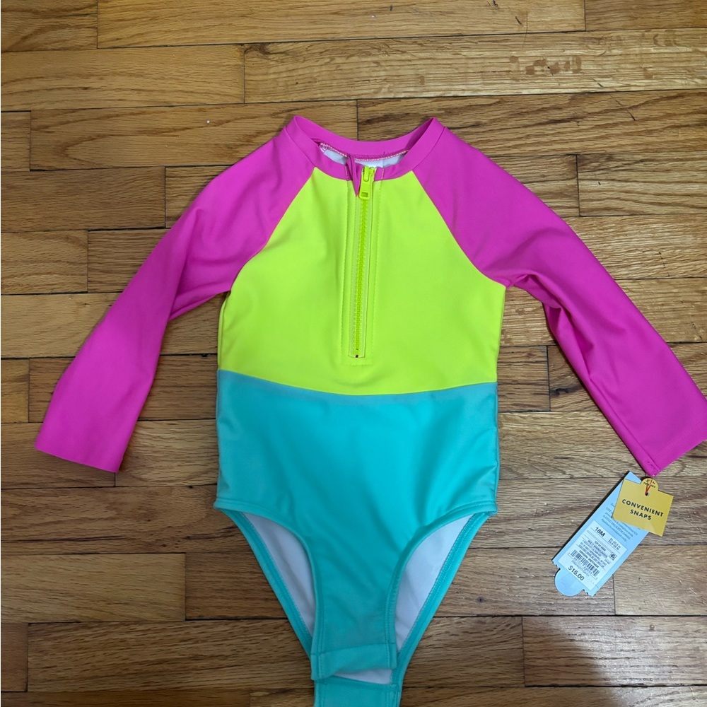 NWT Cat & Jack 18M Baby Swimsuit Colorful UPF Zip Top